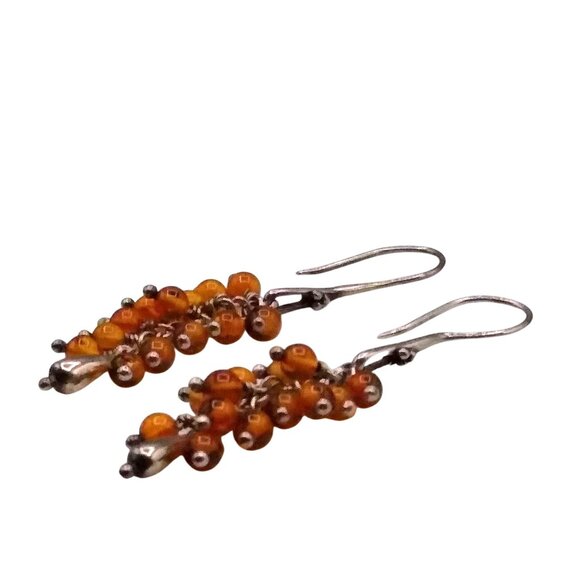 Vintage Sterling Silver Drop Earrings with Amber ChaCha Beads - Picture 2 of 3